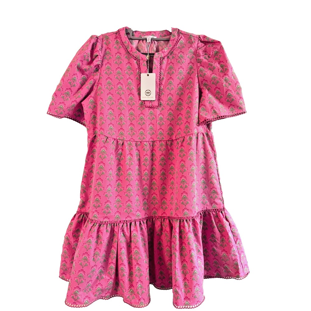 Mary Square Adelyn Dress Women's Medium Pink Green Floral Print Pockets NWT